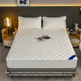 NNEAGS White 153cm Wide Cross-Hatch Mattress Cover Thick Quilted Stretchable Bed Spread Sheet Protector with Pillow Covers
