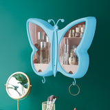 NNEAGS Blue Butterfly Shape Wall-Mounted Makeup Organiser Dustproof Waterproof Bathroom Storage Box Home Decor