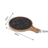 NNEAGS 30cm Black Circle Wooden Serving Tray Slate Steak Serving Platter Chopping Board Paddle Home Decor