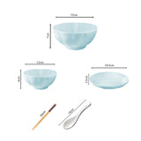 NNEAGS Light Blue Japanese Style Ceramic Dinnerware Crockery Soup Bowl Plate Server Kitchen Home Decor Set of 6