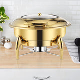 NNEAGS Gold Plated Stainless Steel Round Chafing Dish Tray Buffet Cater Food Warmer Chafer with Top Lid