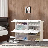 NNEAGS 4 Tier 2 Column White Shoe Rack Organizer Sneaker Footwear Storage Stackable Stand Cabinet Portable Wardrobe with Cover