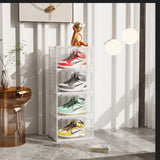 NNEAGS 2X 4 Tier Transparent Portable Shoe Organiser Sneaker Footwear Folding Plastic Bin Stackable Storage Box with Magnetic Door