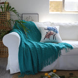 NNEAGS 2X Teal Diamond Pattern Knitted Throw Blanket Warm Cozy Woven Cover Couch Bed Sofa Home Decor with Tassels