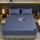 NNEAGS 2X Blue 183cm Wide Cross-Hatch Mattress Cover Thick Quilted Stretchable Bed Spread Sheet Protector with Pillow Covers