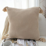 NNEAGS 2X 45cm Off-White Wabi-Sabi Raised Pillow Cotton Striped Large Tassel Square Pillow Throw Pillow