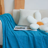 NNEAGS Blue Diamond Pattern Knitted Throw Blanket Warm Cozy Woven Cover Couch Bed Sofa Home Decor with Tassels