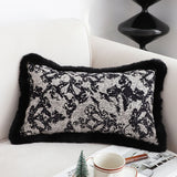 NNEAGS 2X 35cm Vintage Black Pillowcase Set Black Herringbone Pattern Lumbar Throw Pillow