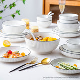 NNEAGS White Japanese Style Ceramic Dinnerware Crockery Soup Bowl Plate Server Kitchen Home Decor Set of 4