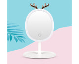 NNEAGS White Cosmetic Jewelry Storage Organiser with Antler LED Light Mirror Tabletop Vanity Set