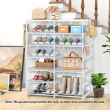 NNEAGS 12-Shelf Tier Shoe Storage Shelf Space-Saving Caddy Rack Organiser with Side Hooks White