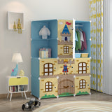 NNEAGS 10 Cubes Blue Castle Print Portable Wardrobe Divide-Grid Modular Storage Organiser Foldable Closet