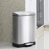 NNEAGS Foot Pedal Stainless Steel Rubbish Recycling Garbage Waste Trash Bin Rectangular Shape 12L Silver