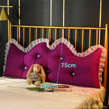 NNEAGS 2X 180cm Burgundy Princess Bed Pillow Headboard Backrest Bedside Tatami Sofa Cushion with Ruffle Lace Home Decor