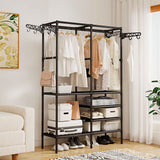 NNEAGS 90x35cm Hanging Clothes Rack Storage w/ 4 Layer Organizer and Side Hooks