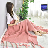 NNEAGS Pink Tassel Fringe Knitting Blanket Warm Cozy Woven Cover Couch Bed Sofa Home Decor