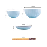 NNEAGS Blue Japanese Style Ceramic Dinnerware Crockery Soup Bowl Plate Server Kitchen Home Decor Set of 12