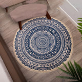 NNEAGS Dark Blue Carpet Soft Linen Bohemian Non-Slip Floor Retro Minimalist Round Rug Home Decor with Tassels