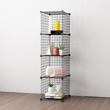 NNEAGS Black Portable 4 Tier Cube Storage Organiser Foldable DIY Modular Grid Space Saving Shelf