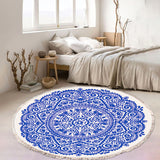 NNEAGS 120cm Mandala Round Tapestry Indian Area Rug for Living Room Lounge, Anti-slip Doormat, Home Decor