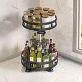 NNEAGS 2X 2 Tier Steel Black Round Rotating Multi-Function Kitchen Portable Storage Spice Seasoning Kitchen Countertop Organiser Shelf