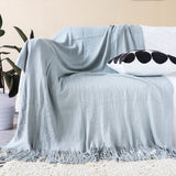 NNEAGS Grey Acrylic Knitted Throw Blanket Solid Fringed Warm Cozy Woven Cover Couch Bed Sofa Home Decor