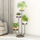 NNEAGS 2X U Shaped Plant Stand Round Flower Pot Tray Living Room Balcony Display Black Metal Decorative Shelf