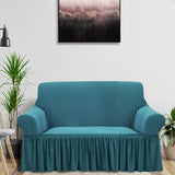 NNEAGS 2-Seater Blue Sofa Cover with Ruffled Skirt Couch Protector High Stretch Lounge Slipcover Home Decor