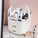 NNEAGS 29cm White Countertop Makeup Cosmetic Storage Organiser Skincare Holder Jewelry Storage Box with Handle