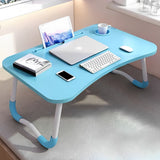 NNEAGS Blue Portable Bed Table Adjustable Foldable Bed Sofa Study Table Laptop Mini Desk with Notebook Stand Cup Slot Home Decor
