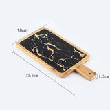 NNEAGS 33.5cm Black Square Wooden Serving Tray Slate Steak Serving Platter Chopping Board Paddle Home Decor