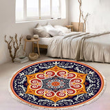NNEAGS 90cm Round Mandala Ethnic Style Round Carpet, Anti-slip Doormat, Home Decor