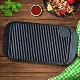 NNEAGS 47cm Cast Iron Ridged Griddle Hot Plate Grill Pan BBQ Stovetop