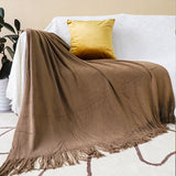 NNEAGS 2X Coffee Acrylic Knitted Throw Blanket Solid Fringed Warm Cozy Woven Cover Couch Bed Sofa Home Decor