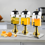 NNEAGS Triple Head 24L Stainless Steel Dispenser Beverage Juicer Transparent Commercial Drink Container Jug with Gold Accents