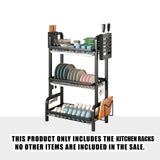 NNEAGS 3 Tier 62cm Steel Black Kitchen Countertop Drying Rack Dish Plate Cutlery Cutting Board Holder Dish Drainer Kitchen Organiser