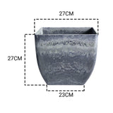 NNEAGS 27cm Weathered Grey Square Resin Plant Flower Pot in Cement Pattern Planter Cachepot for Indoor Home Office