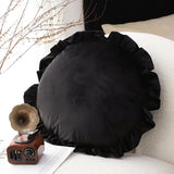 NNEAGS 2X 45X Butterfly Black Vintage Lotus Leaf Edge Round Throw Pillow