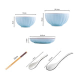 NNEAGS Blue Japanese Style Ceramic Dinnerware Crockery Soup Bowl Plate Server Kitchen Home Decor Set of 9