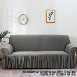 NNEAGS 4-Seater Grey Sofa Cover with Ruffled Skirt Couch Protector High Stretch Lounge Slipcover Home Decor