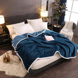 NNEAGS 2X Throw Blanket Warm Cozy Double Sided Thick Flannel Coverlet Fleece Bed Sofa Comforter Dark Blue