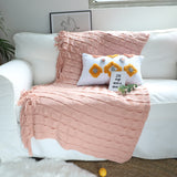 NNEAGS Pink Textured Knitted Throw Blanket Warm Cozy Woven Cover Couch Bed Sofa Home Decor with Tassels