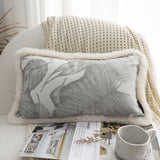 NNEAGS 35cm Wabi-sabi Rectangular Raised Embroidery Leaf & Lumbar Throw Pillow