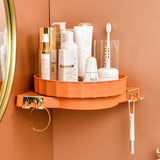 NNEAGS 2X Orange 360 Degree Wall-Mounted Rotating Bathroom Organiser Corner Vanity Rack Toilet Adhesive Storage Shelf