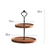 NNEAGS 15cm 2 Tier  Brown Round Wooden Acacia Dessert Tray Cake Snacks Cupcake Stand Buffet Serving Countertop Decor