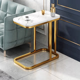 NNEAGS 30x50cm White Ceramic Sofa Side Square Mini Table w/ Gold Metal Legs