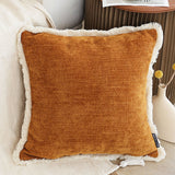 NNEAGS 2X 45cm Home Aesthetic Chenille Texture Tassel Square Sunset Orange Throw Pillow