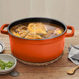 NNEAGS 2X Cast Iron 24cm Enamel Porcelain Stewpot Casserole Stew Cooking Pot With Lid Orange