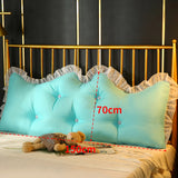 NNEAGS 4X 150cm Light Blue Princess Bed Pillow Headboard Backrest Bedside Tatami Sofa Cushion with Ruffle Lace Home Decor