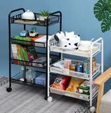 NNEAGS 2X 3 Tier Steel Black Bee Mesh Kitchen Cart Multi-Functional Shelves Portable Storage Organizer with Wheels